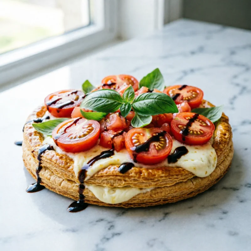 Tarta Fina de Tomate y Albahaca con Queso de Cabra y Reducción Balsámica