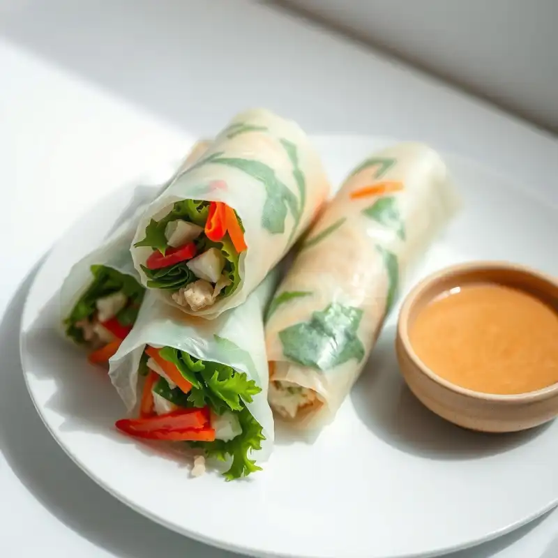Rollitos de Verano Vietnamitas con Salsa de Cacahuete Refrescante