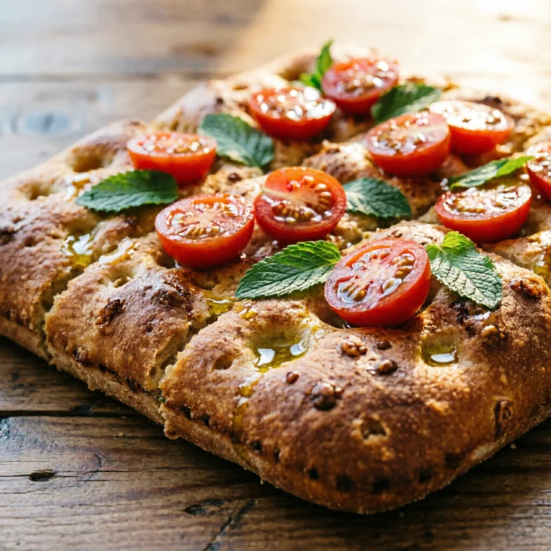 Focaccia Rápida de Tomate y Menta