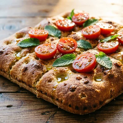 Focaccia Rápida de Tomate y Menta