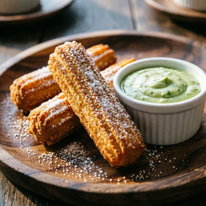 Churros Crujientes de Maíz con Crema Ácida de Cilantro