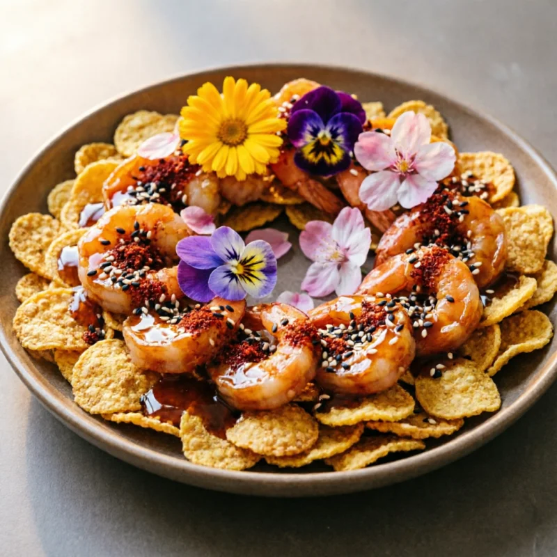 Crispetas de Camarón Glaseado con Flor De Hibisco