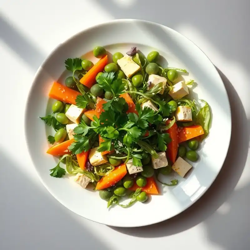 Ensalada Fresca de Durazno y Tofu Salteado