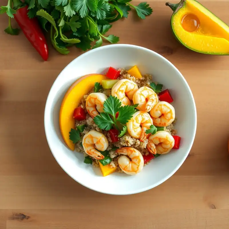 Ens. Veraniega de Quinoa, Mango y Camarones Picantes
