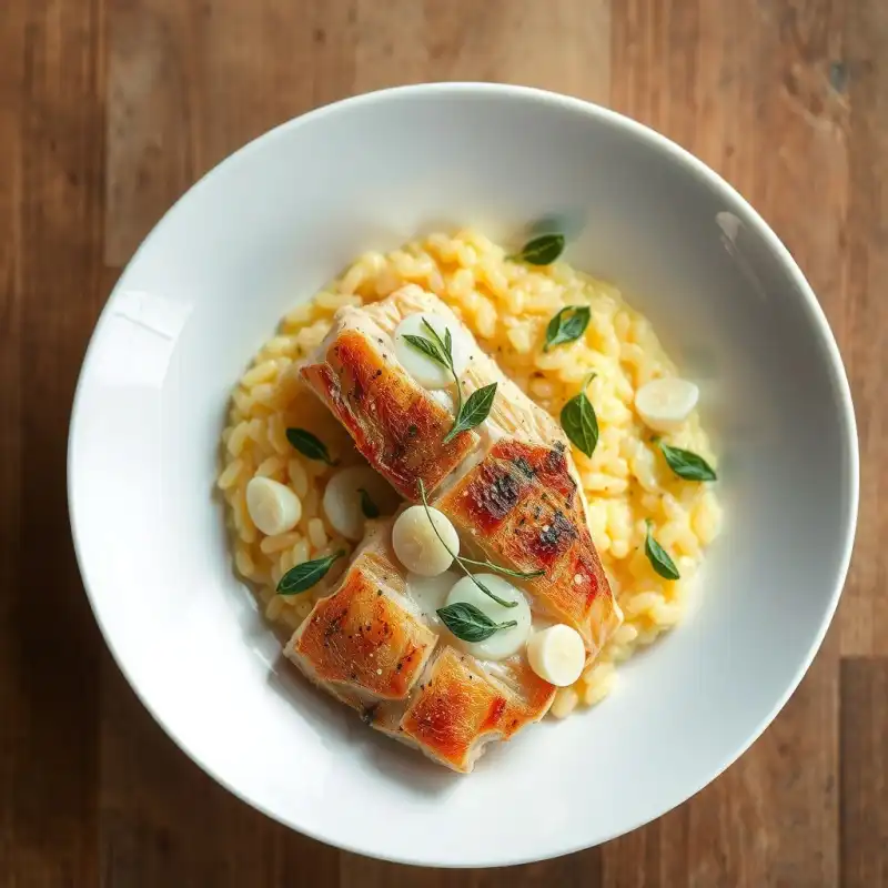 Filete de Salmón con Risotto de Limón y Espárragos Frescos