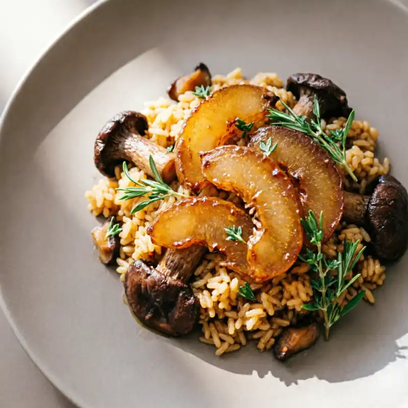 Arroz Umami con Setas y Cristal de Membrillo