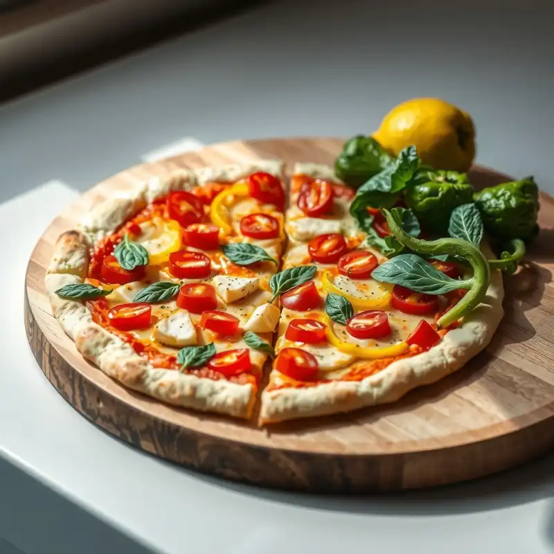 Pizza Vegana Veraniega con Pato Ahumado y Salsa de Ciruela