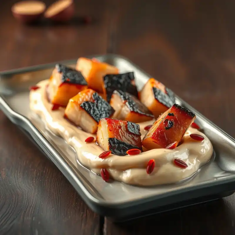 Dados de Bonito con Cremoso de Membrillo y Sumac