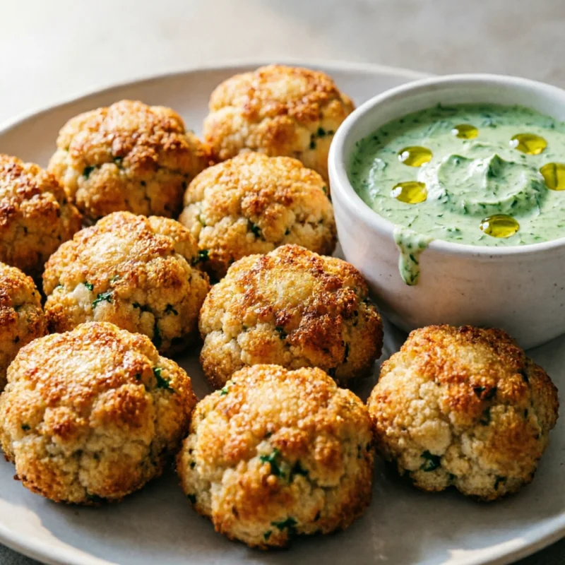 Bolitas de Coliflor Frita con Salsa de Cilantro Picante