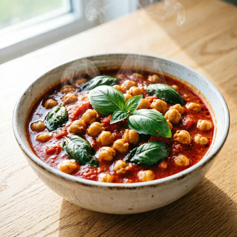 Curry Cremoso de Tomate y Albahaca con Garbanzos