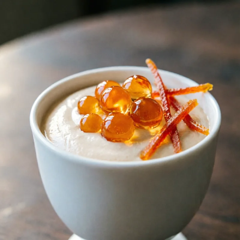 Esferas de Naranja Confitada y Crema de Almendras
