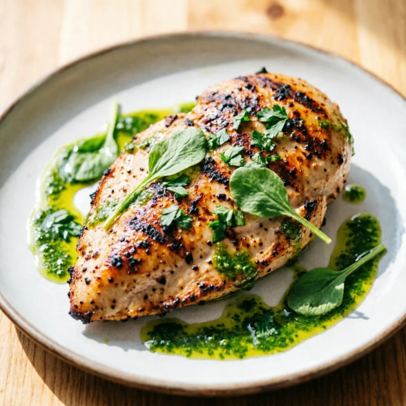 Pechuga de Pollo a la Parrilla con Hojas de Zanahoria