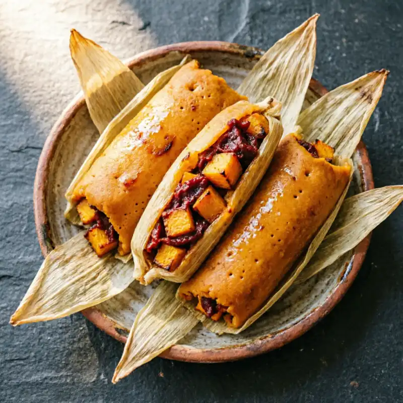 Tamales Rellenos de Calabaza y Chipotle