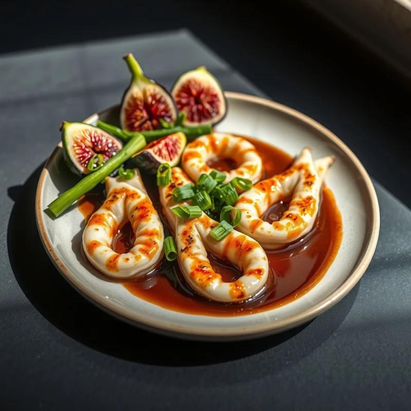 Tataki de Calamar con Salsa de Higos y Sésamo Negro