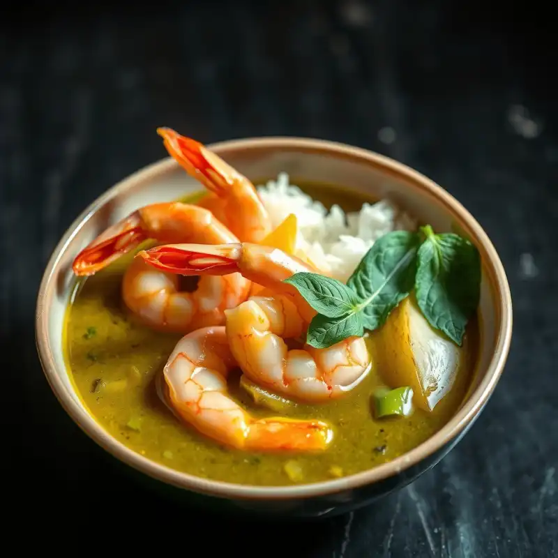 Curry Verde Tailandés de Langostinos con Bambú