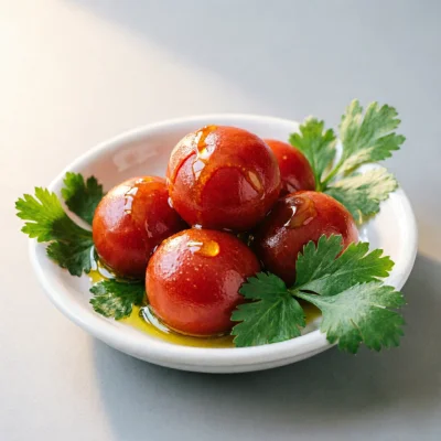 Esferas de Tomate Agridulce y Cilantro