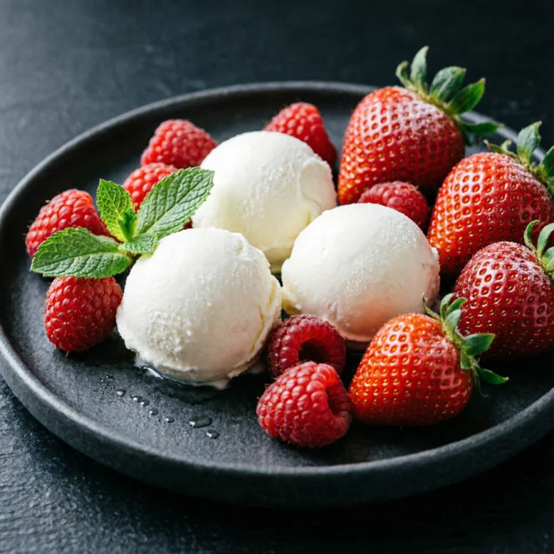Esfera de Yogur Helado con Frutos Rojos y Lavanda