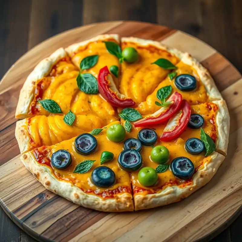 Pizza de Verano con Curries y Frutas Frescas