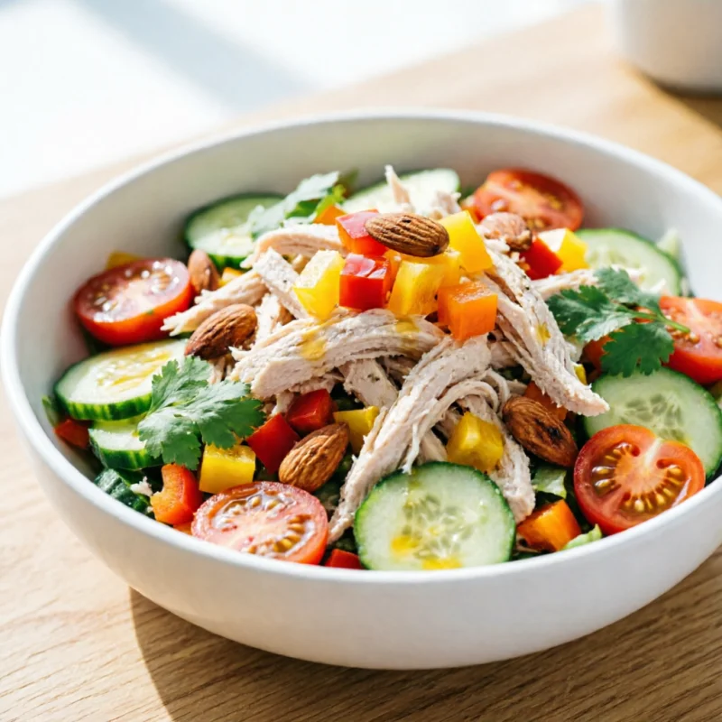 Ensalada Crujiente de Verano con Pollo y Aderezo Cítrico