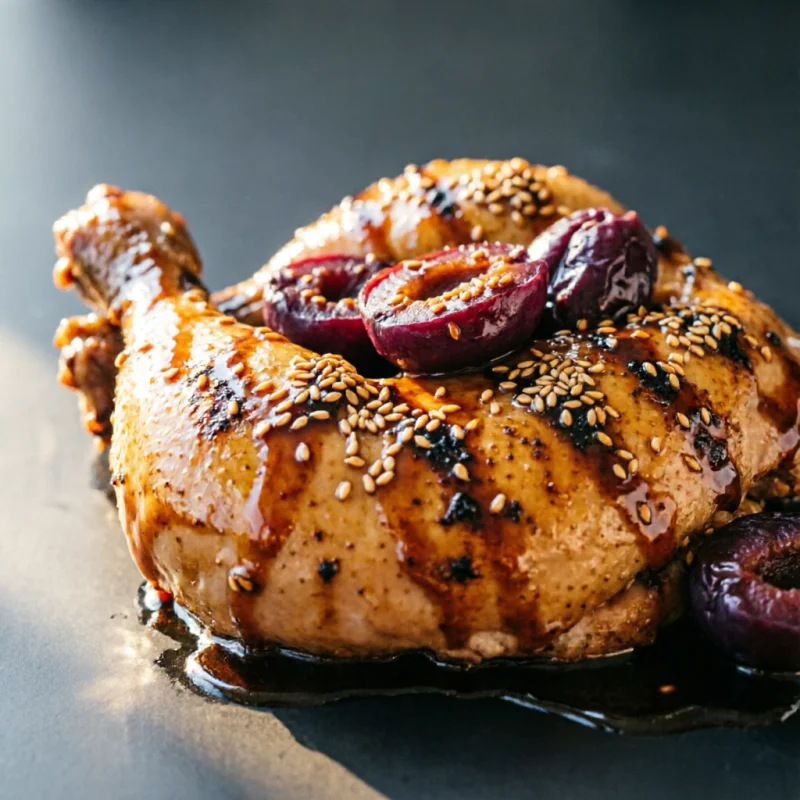 Pollo Glaseado con Miso y Ciruelas