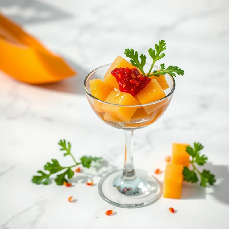 Corales de Melón con Ají Picante Crujiente
