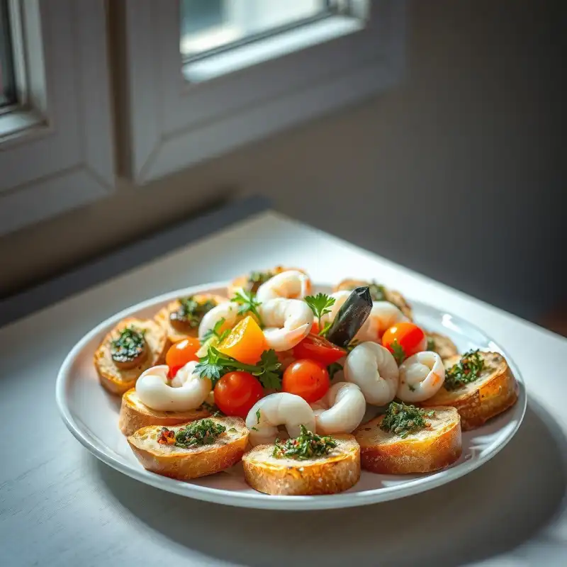 Insalata di Mare Estiva con Crostini all'Erba Cipollina