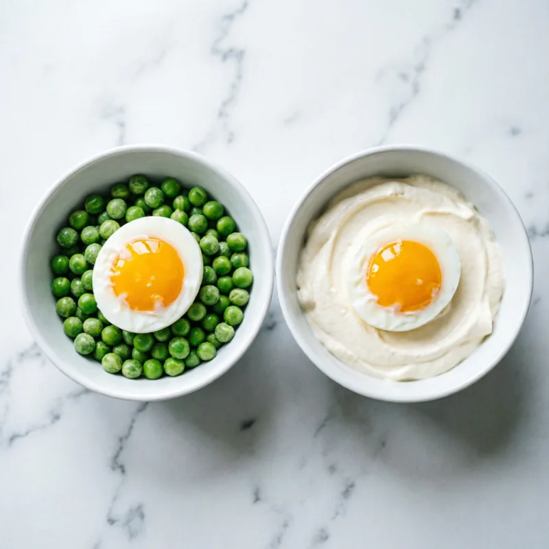 Crema de Arvejas y Yogur con Huevo Poche