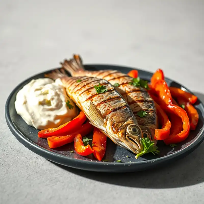 Dorada a la Brasa con Pimientos Asados y Alioli