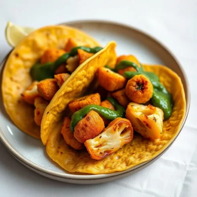 Tacos Dorados de Coliflor con Mole Verde