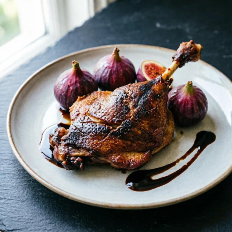 Confit de Pato con Reducción Balsámica y Higo