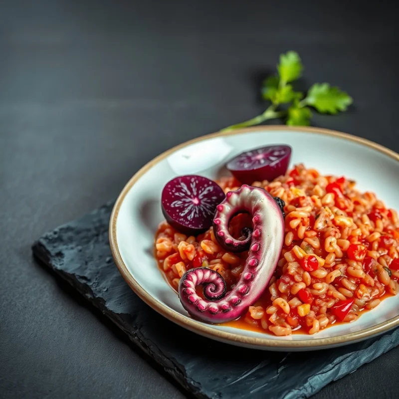 Arroz con Pulpo y Remolacha Glaseada