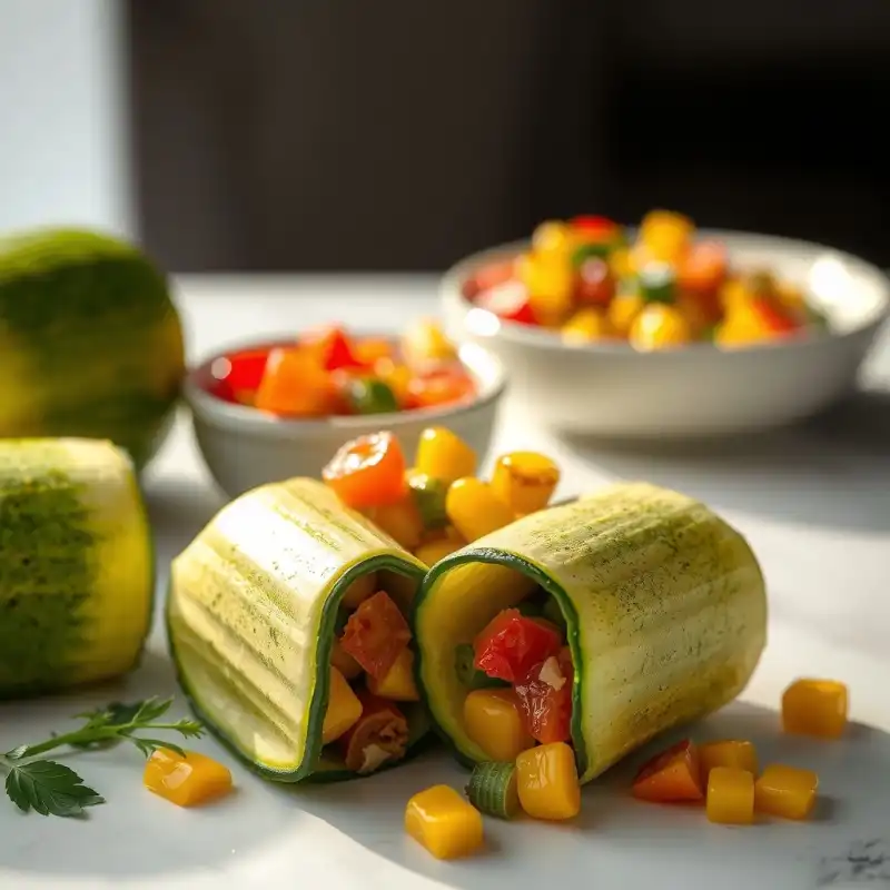 Rollitos de Calabacín con Salsa de Chipotle y Maíz