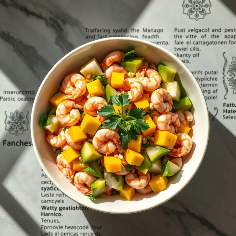 Ensalada Aurora: Mango, Camarones y Maíz Tostado