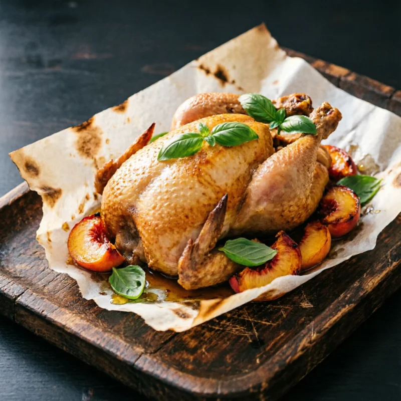 Pollo Ahumado con Melocotón y Albahaca