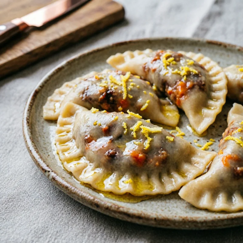 Raviolis de Castañas y Membrillo al Limón