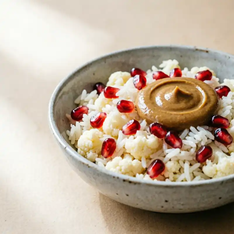Coliflor 'Arroz' y Granada con Crema de Nueces