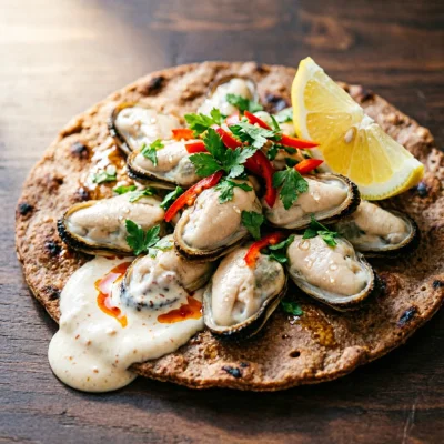Tostadas de Mejillones con Alioli de Chile