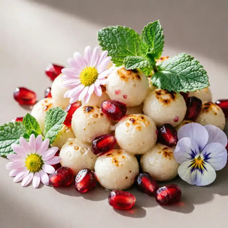 Perlas de Yogur Rostizado con Granadas