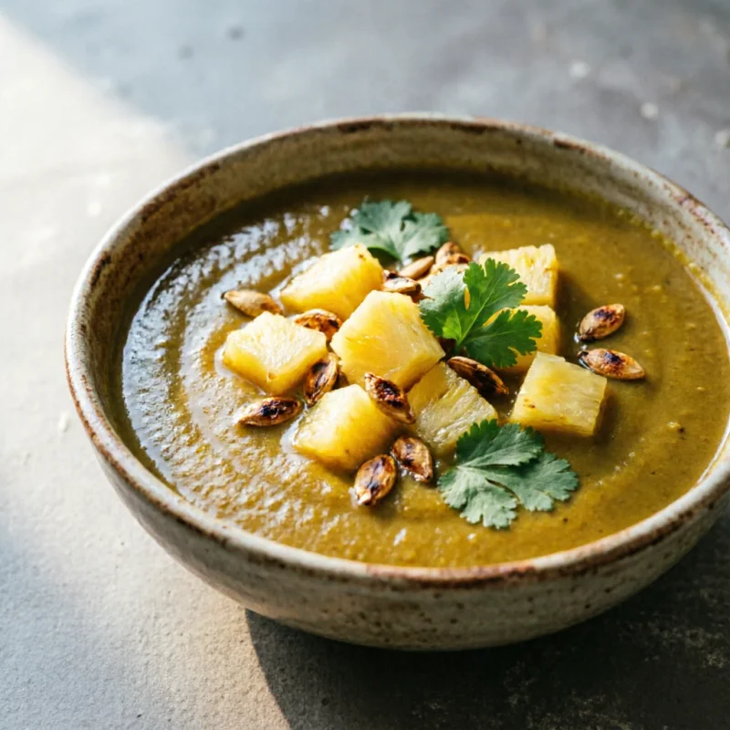 Caldo de Batata y Curry Verde con Piña