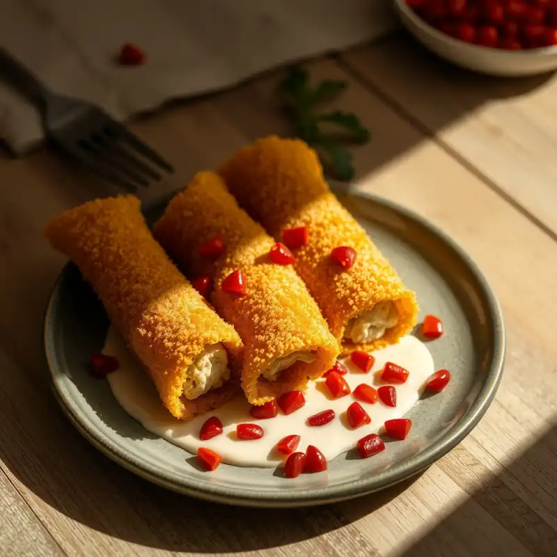 Dátiles Farcidos Fritos con Crema de Tahini y Granada