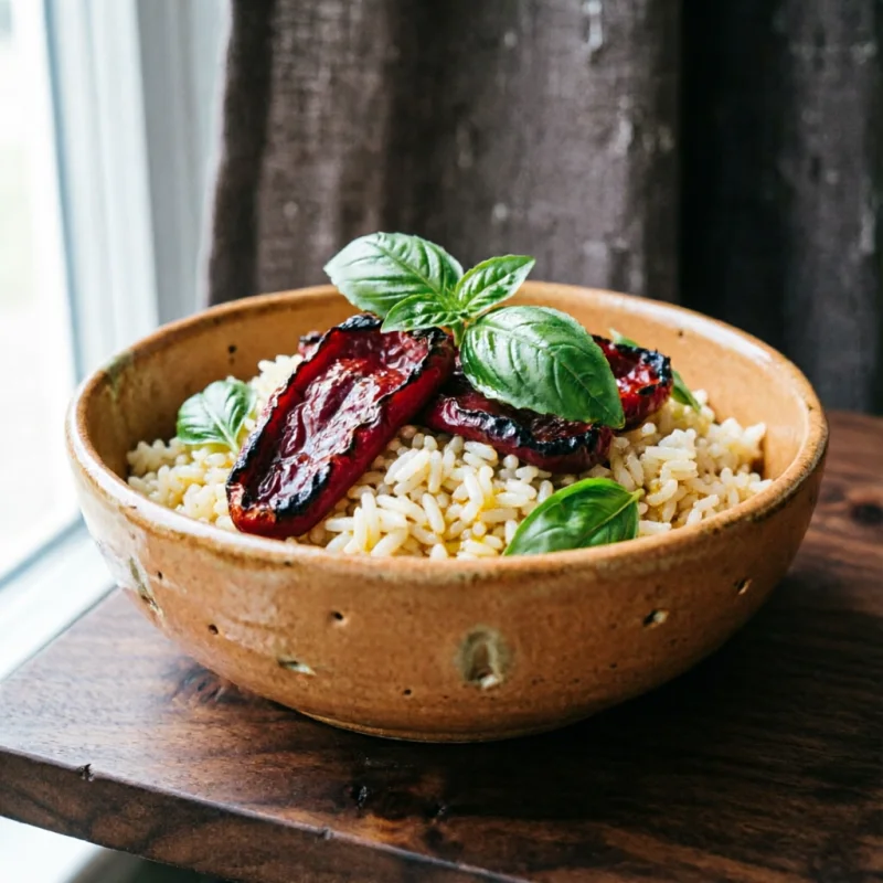 Arroz de Pimiento Asado y Albahaca