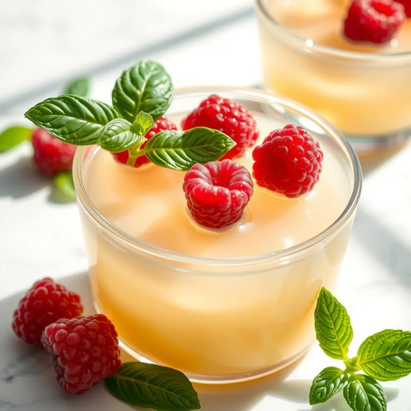Gelatina de Albahaca con Frambuesas Cristalizadas