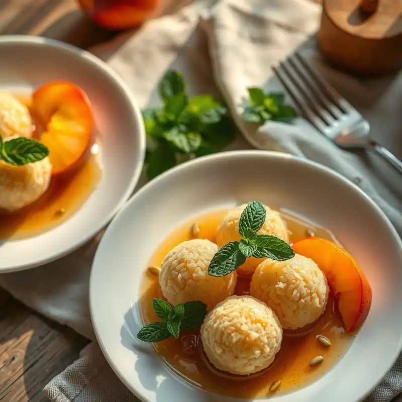 Esferas de Verano de Sémola con Menta Fresca y Melocotón