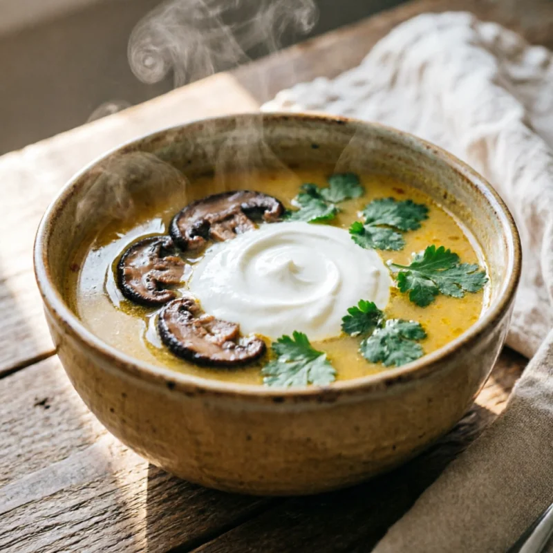 Caldo de Pollo Lento con Hongo Shiitake y Cilantro Fresco