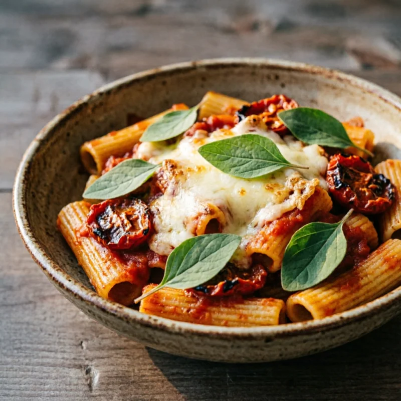 Rigatoni al Horno con Tomates Ahumados y Queso de Cabra