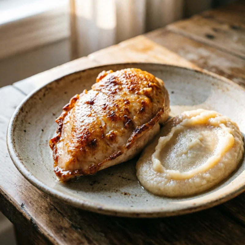 Pechuga de Pollo Crujiente al Horno con Puré de Manzana Rústico
