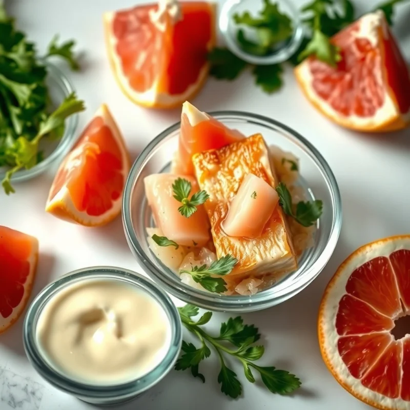 Ceviche de Corvina con Pomelo Rosado