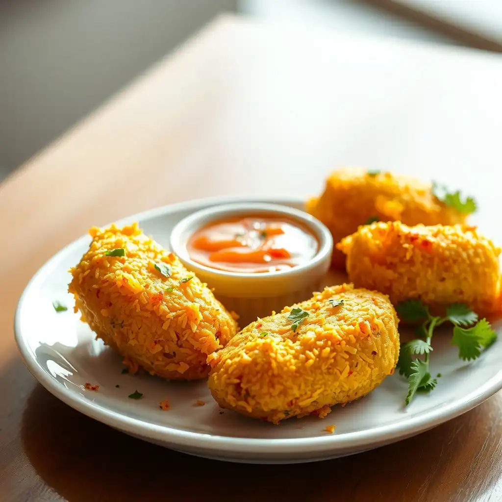 Bolitas de Maíz Crocante con Salsa de Ají Amarillo