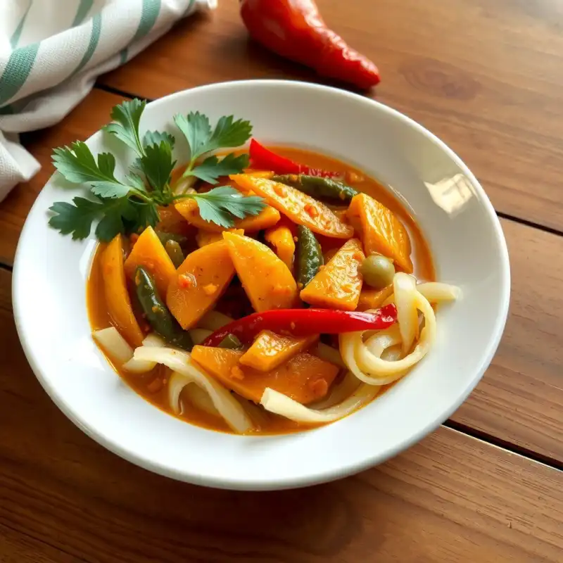 Curry de Lentejas y Verduras de Temporada con Fideos de Calabacín