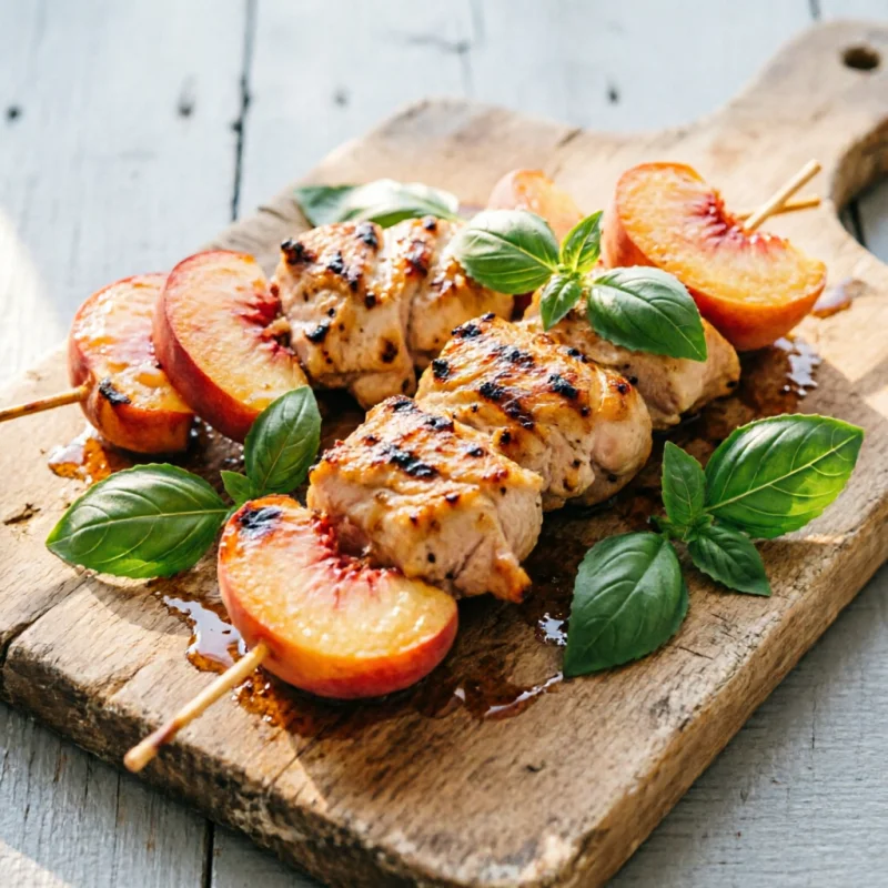 Brochetas de Pollo con Melocotón y Albahaca